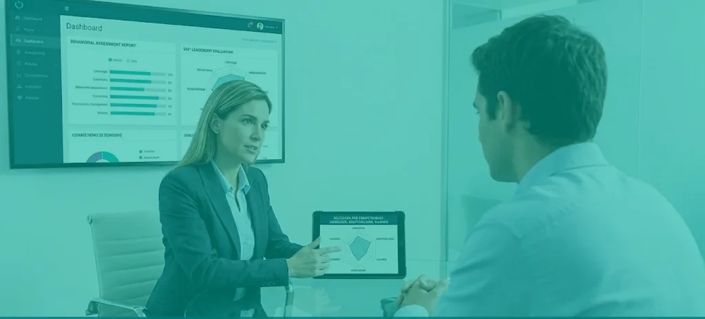 Dos personas revisando reportes graficos en una tablet y un monitor